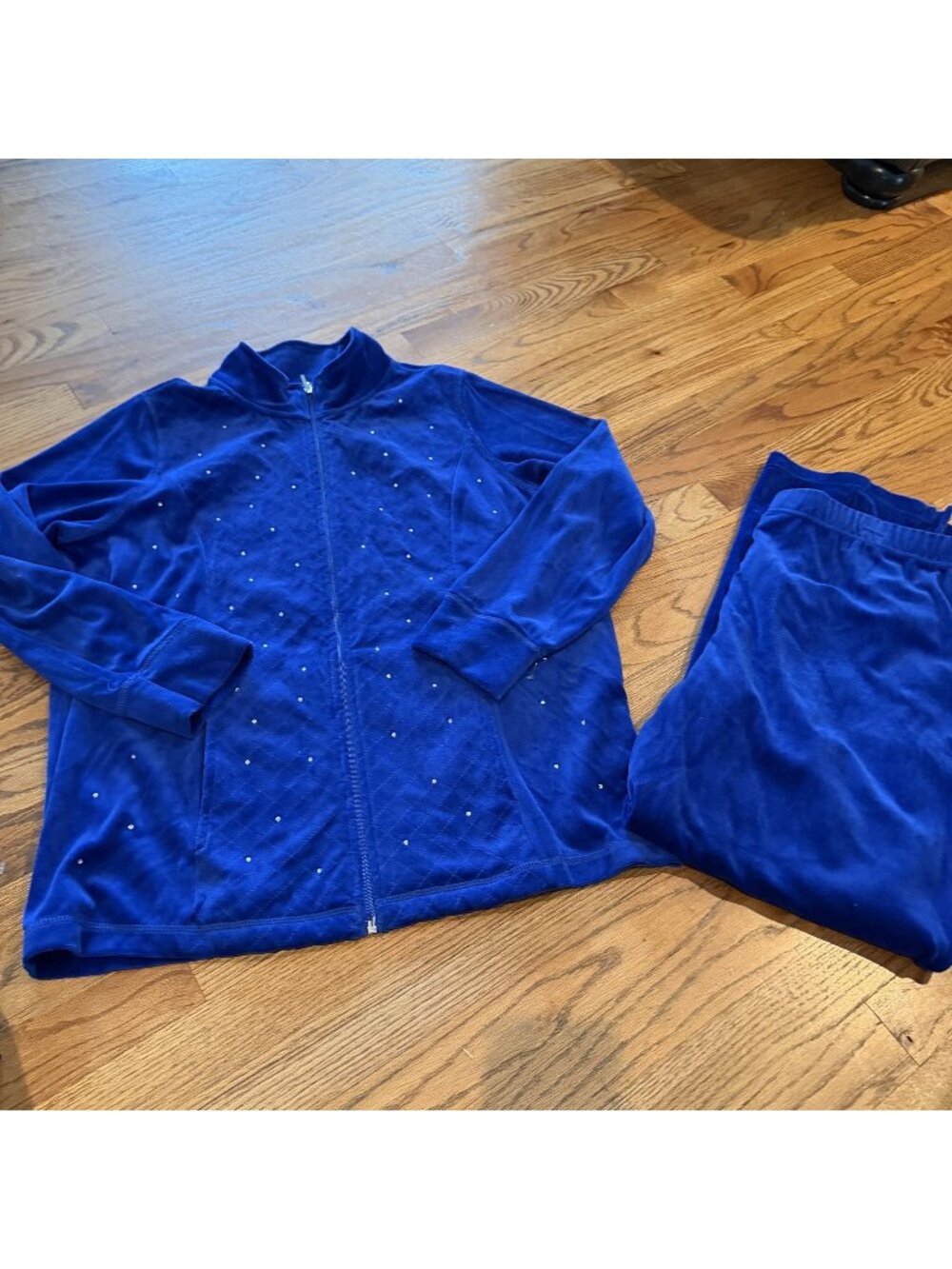 Quacker Factory Womens Royal Blue Velour Track Jogger set Suit Large